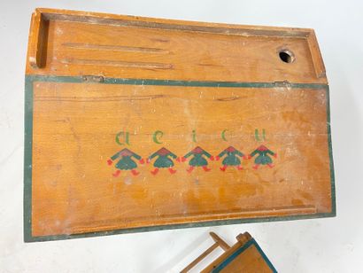 Small reproduction of a school desk in varnished...