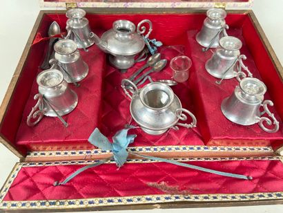 Pewter tea service, presented in its original...