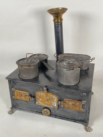 Small galley stove in sheet metal with brass...