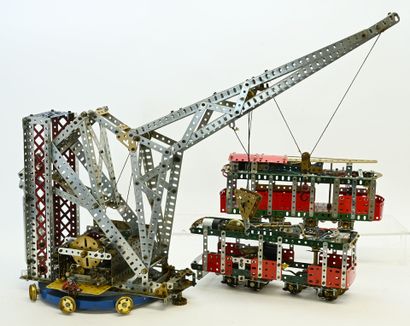 MECCANO, large hand-crafted 50cm crane, pivoting...