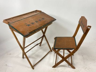 Small reproduction of a school desk in varnished...