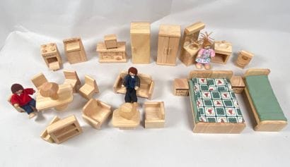 Small dolls' furniture in light wood with...