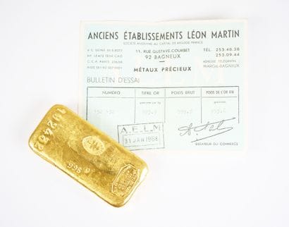Lingot en or jaune d'1 kg (995,9 g), numéroté...