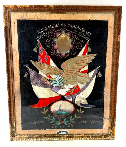 France, 1ère GM.
Cadre souvenir brodé d'un...