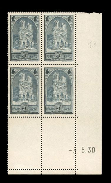 3Fr. Reims Cathedral. Block of 4. Corner...