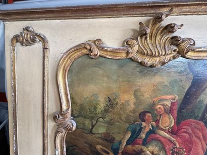 Trumeau in molded, carved, gilded and beige...