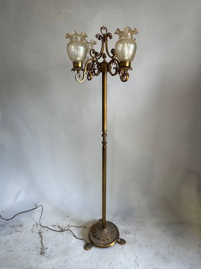 Gilt bronze and chased tripod floor lamp...