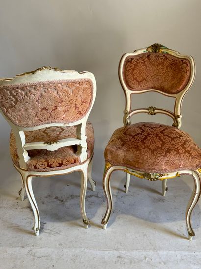 Pair of molded wood, polychrome and gold...