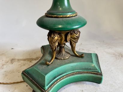 Tripod floor lamp in bronze and green-glazed...