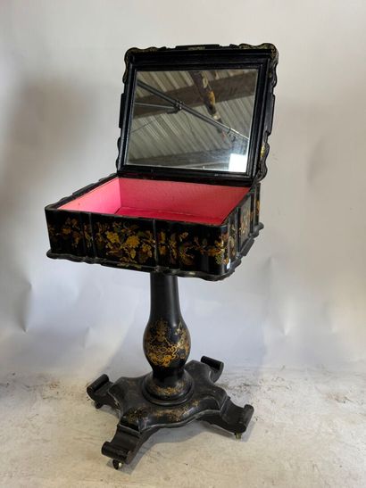 Moulded and blackened wood working table...