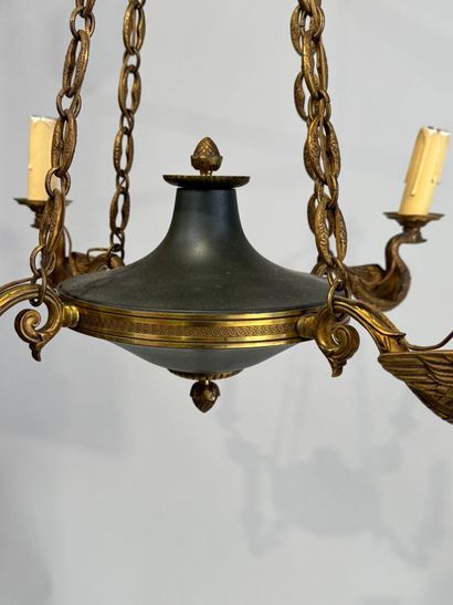 Lacquered metal and gilt bronze chandelier...