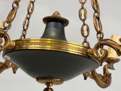 Lacquered metal and gilt bronze chandelier...