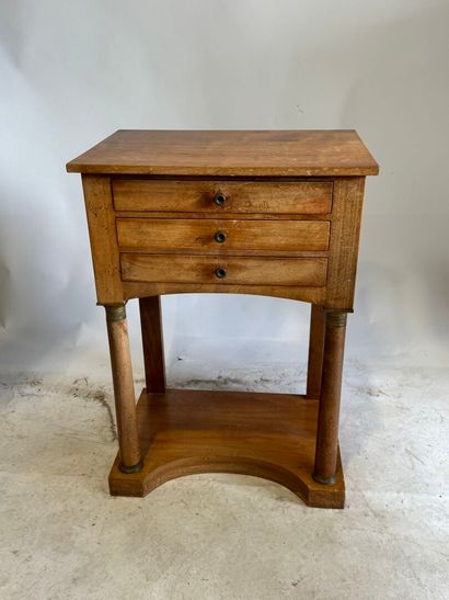Wooden bedside table with detached columns...