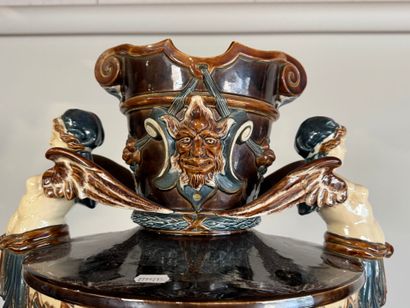 Large polychrome barbotine vase decorated...