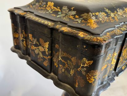 Moulded and blackened wood working table...