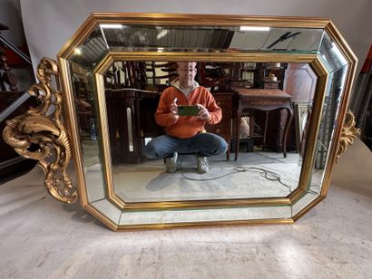 Large beveled octagonal mirror with glazing...