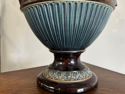 Large polychrome barbotine vase decorated...
