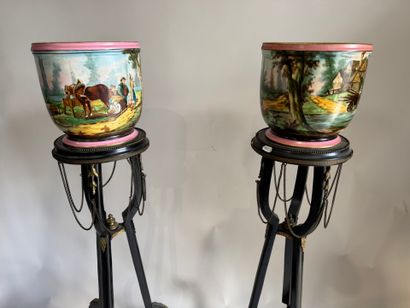 Pair of polychrome and gold porcelain planters...