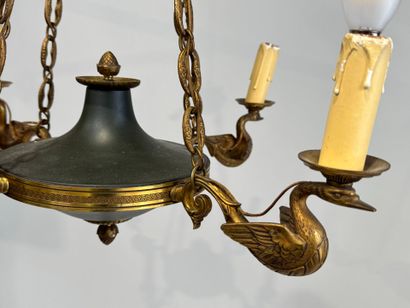 Lacquered metal and gilt bronze chandelier...