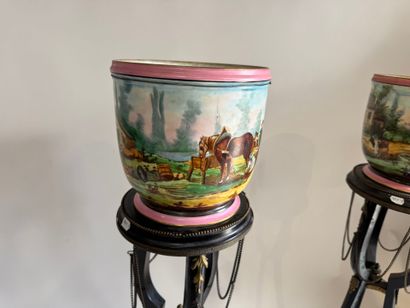 Pair of polychrome and gold porcelain planters...