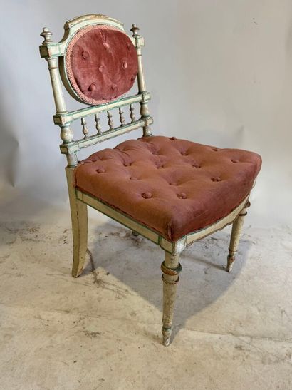 Child's chair in white lacquered wood, upholstered...