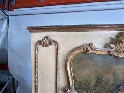 Trumeau in molded, carved, gilded and beige...