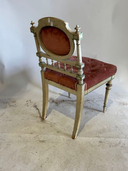 Child's chair in white lacquered wood, upholstered...
