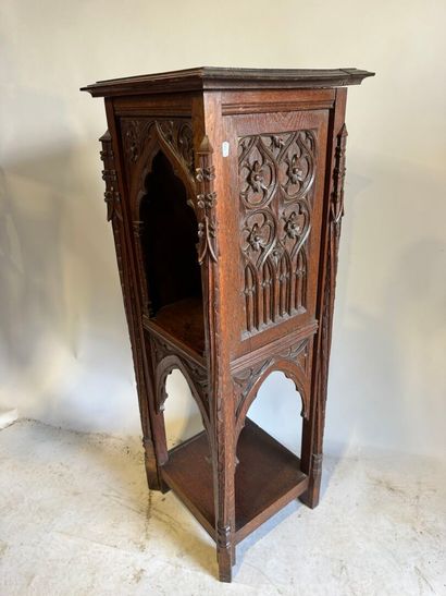 Molded and carved oak sellette, the upper...