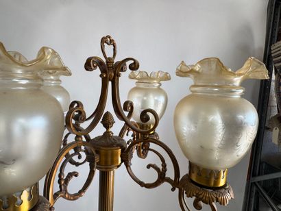 Gilt bronze and chased tripod floor lamp...