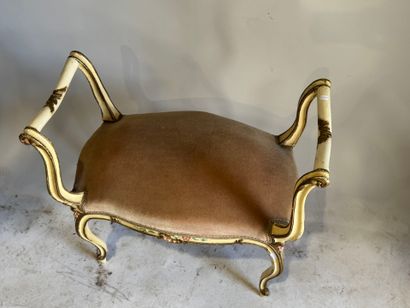Molded wood bench, polychrome and gold lacquered,...