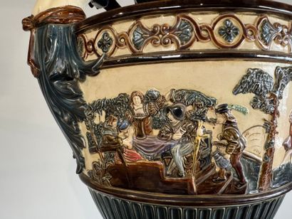 Large polychrome barbotine vase decorated...