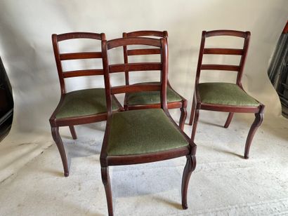Set of four stained wood chairs, cambered...
