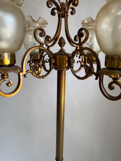 Gilt bronze and chased tripod floor lamp...