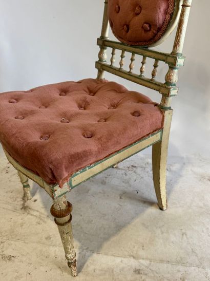 Child's chair in white lacquered wood, upholstered...