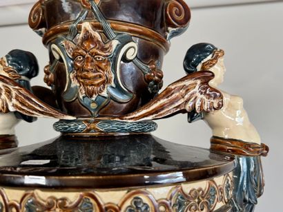 Large polychrome barbotine vase decorated...