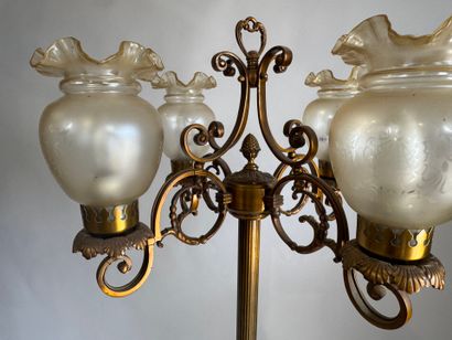 Gilt bronze and chased tripod floor lamp...
