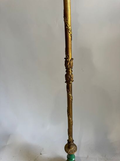 Tripod floor lamp in bronze and green-glazed...