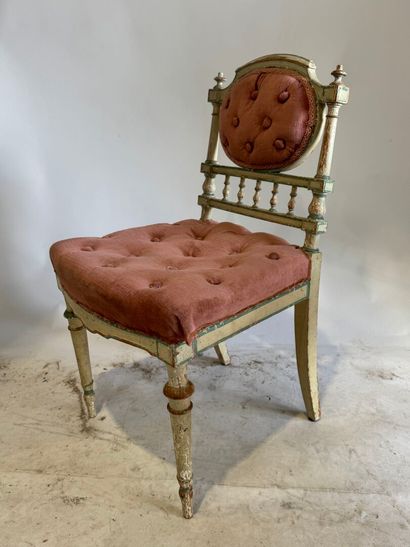 Child's chair in white lacquered wood, upholstered...