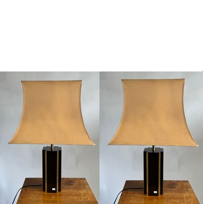 Pair of lamps in resin and gilded metal,...