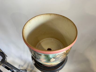 Pair of polychrome and gold porcelain planters...