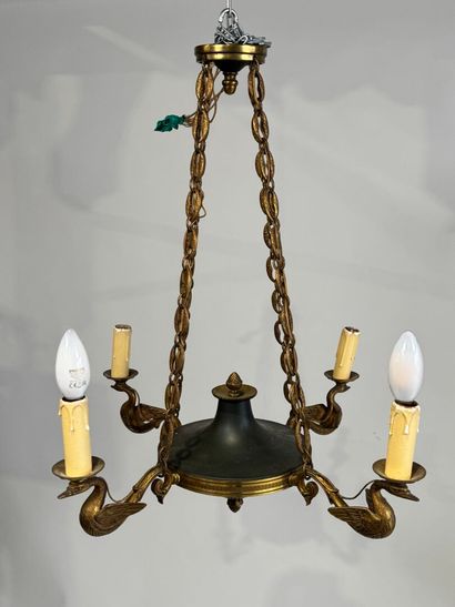 Lacquered metal and gilt bronze chandelier...