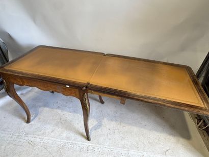 Wooden game table with cubes and foliate...