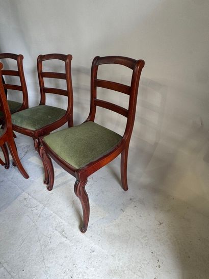 Set of four stained wood chairs, cambered...