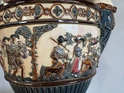 Large polychrome barbotine vase decorated...