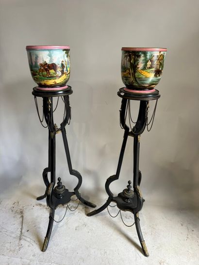 Pair of polychrome and gold porcelain planters...