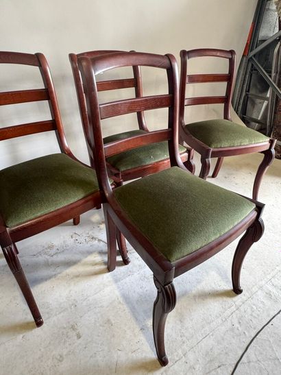 Set of four stained wood chairs, cambered...