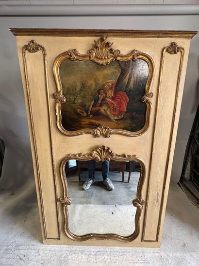 Trumeau in molded, carved, gilded and beige...
