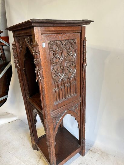 Molded and carved oak sellette, the upper...
