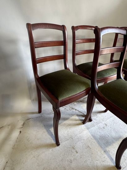 Set of four stained wood chairs, cambered...