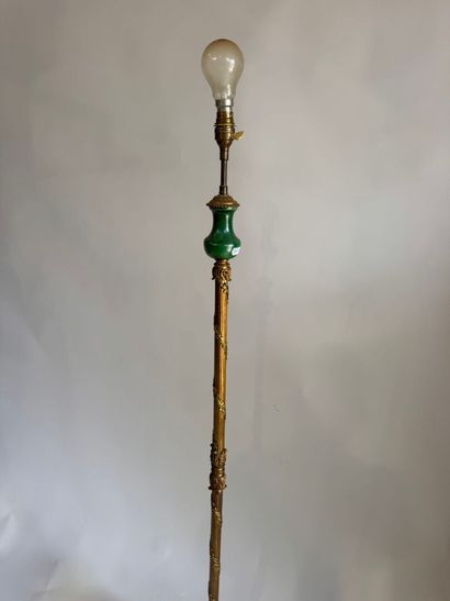 Tripod floor lamp in bronze and green-glazed...